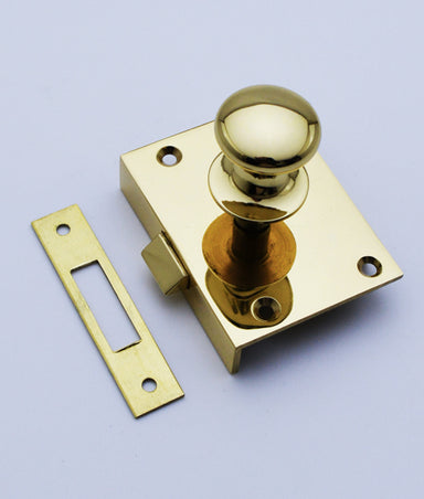 Window shutter latch with knob in brass