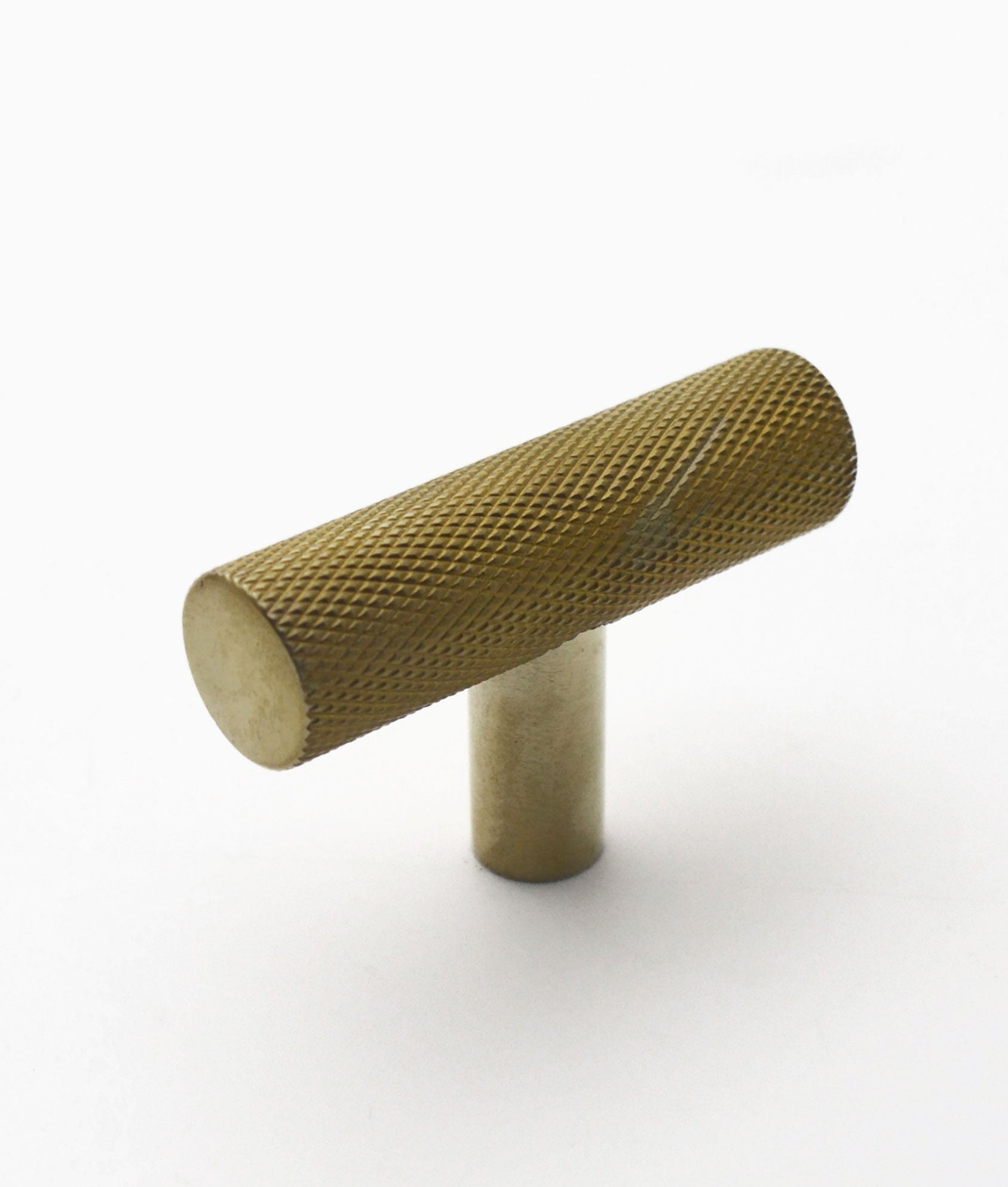 Unlacquered Polished Brass Banff Knurled T-Bar Cabinet Handle