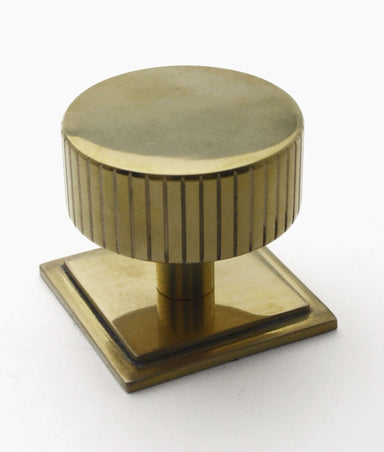 Unlacquered Polished Brass Dalcross Linear Cabinet Knob on Square Plate
