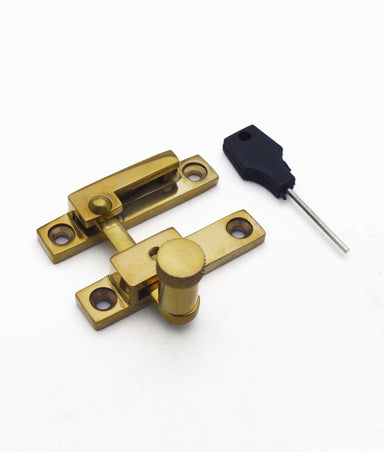 Unlacquered Polished Brass Knurled Locking Quadrant Sash Fastener