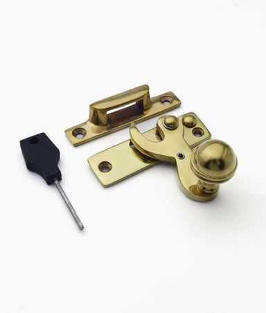 Unlacquered Polished Brass Linear Ball Locking Hook Sash Fastener