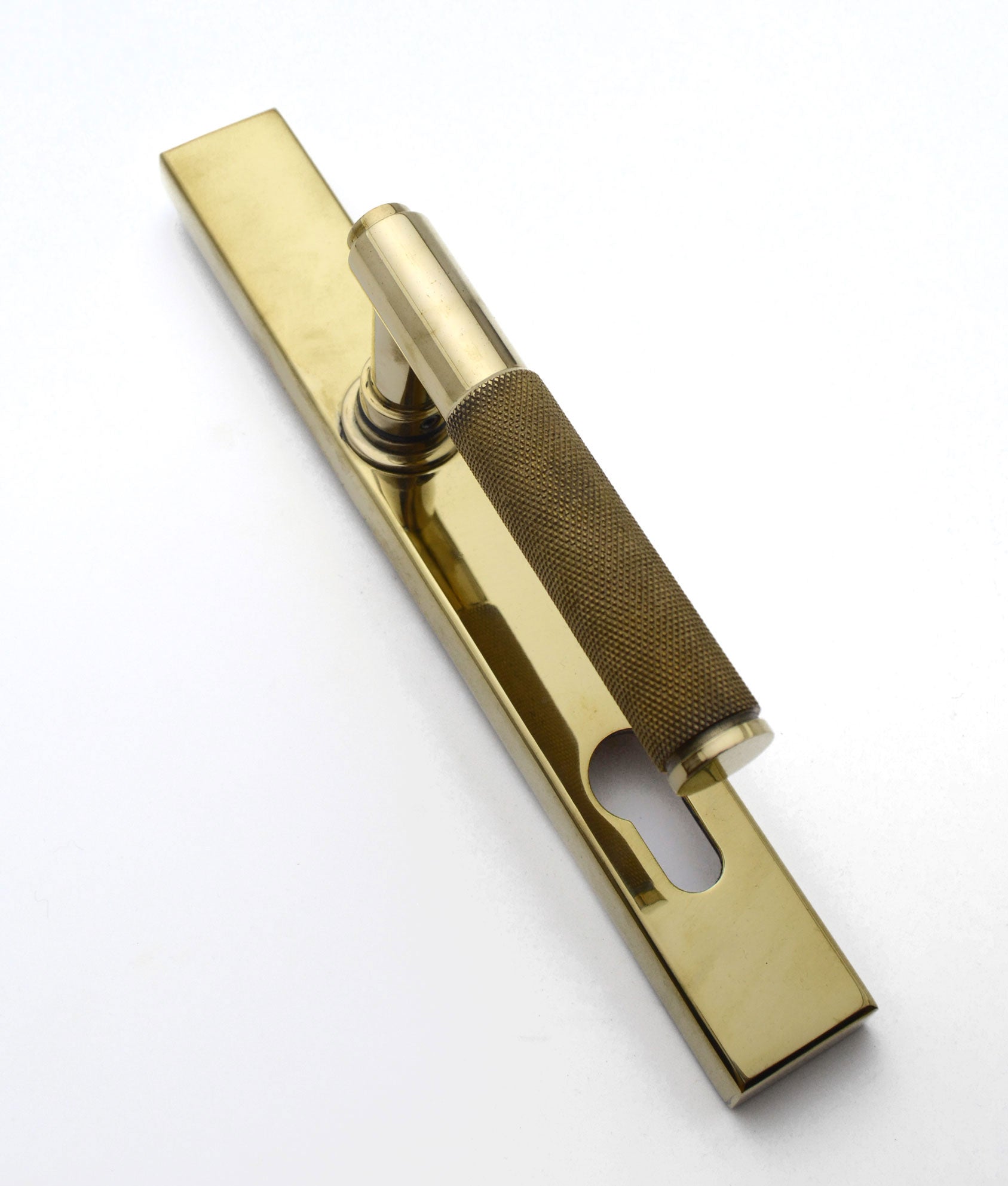 Unlacquered Polished Brass Gutenberg Knurled Multi Point Lever on Plate