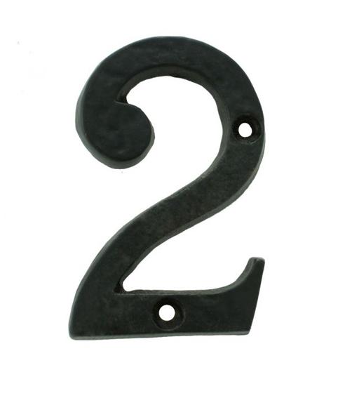 Black Wrought Iron Numeral 2, Front Fix