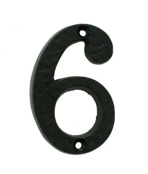 Black Wrought Iron Numeral 6, Front Fix