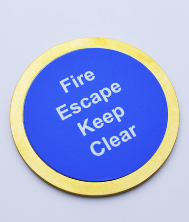 Fire Escape Keep Clear Concealed Fix Solid Brass Disc