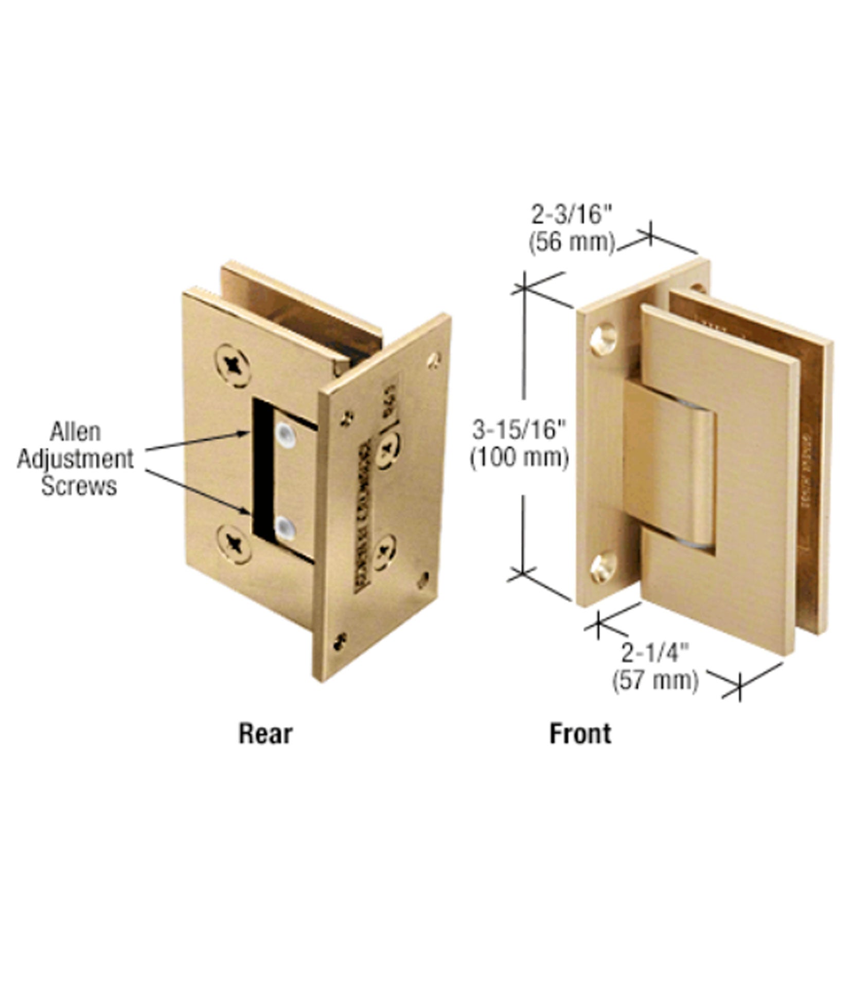 Square Edge Wall to Glass Adjustable Shower Hinge to suit 10-12mm Glass