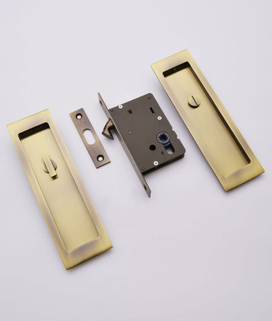 Cadiz Privacy Locking Pocket Door Kit c/w Rectangular Fully Flush Pulls