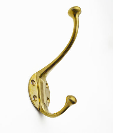 Unlacquered Polished Brass Traditional Hat & Coat Hook