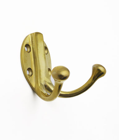 Unlacquered Polished Brass Traditional Double Coat Hook