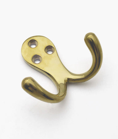 Unlacquered Polished Brass Clancey Double Robe Hook