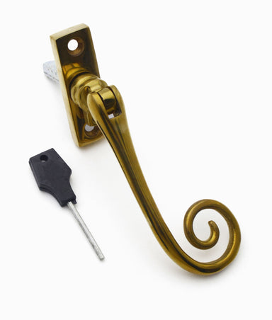 Unlacquered Polished Brass Curly Tail Locking Espagnolette Handle