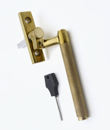 Unlacquered Polished Brass Knurled Locking Espagnolette Handle