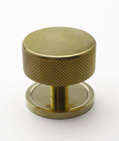 Unlacquered Polished Brass Banff Knurled Cabinet Knob on Plate