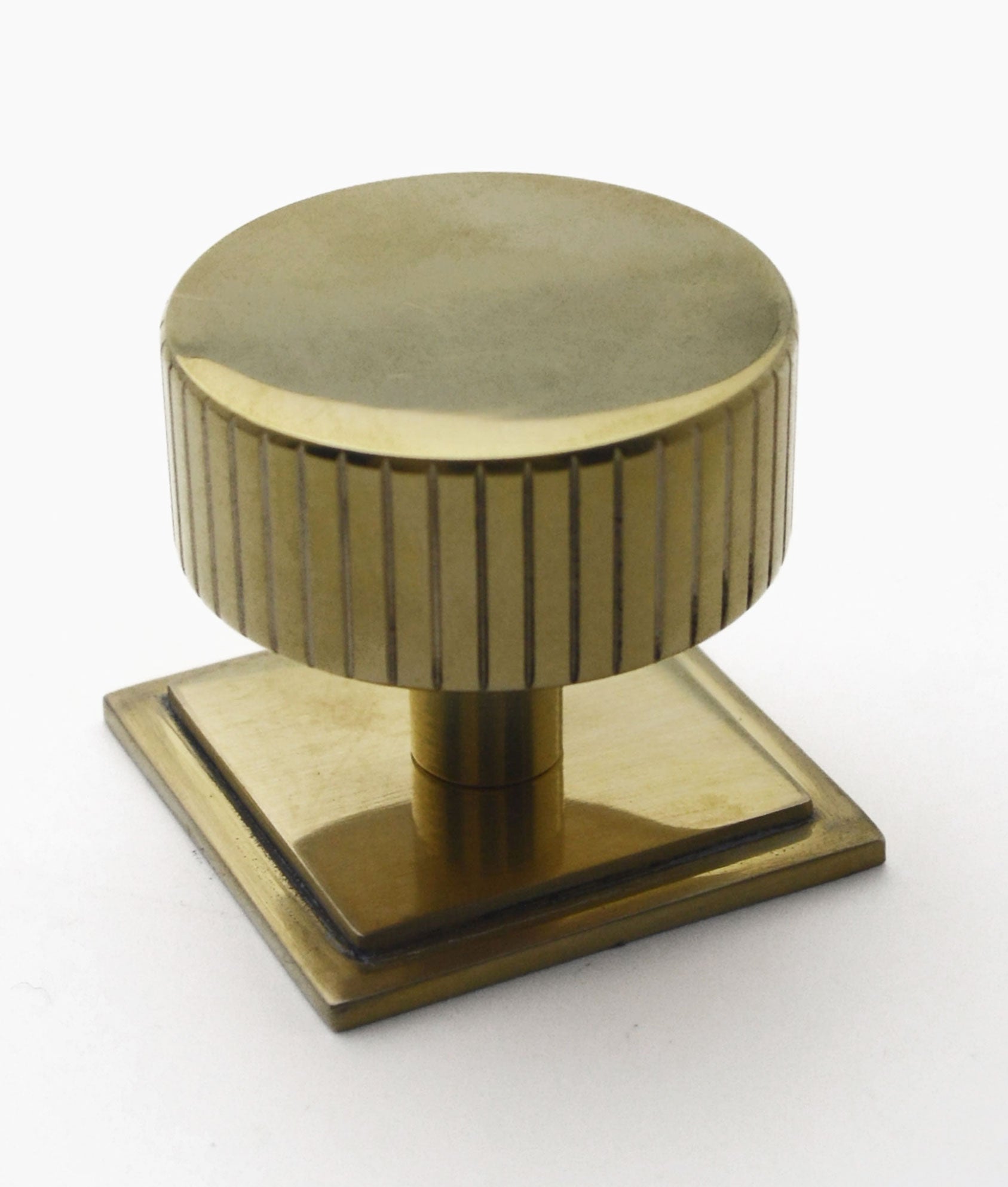 Unlacquered Polished Brass Dalcross Linear Cabinet Knob on Square Plate