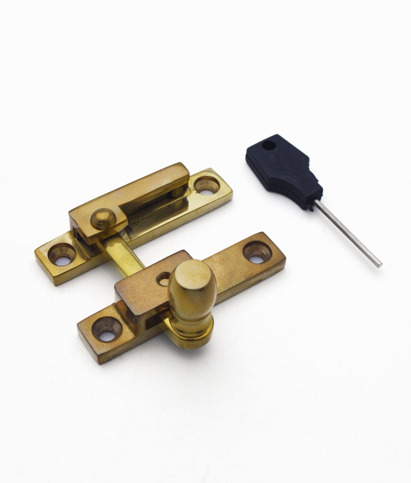 Unlacquered Polished Brass Tulip Locking Quadrant Sash Fastener