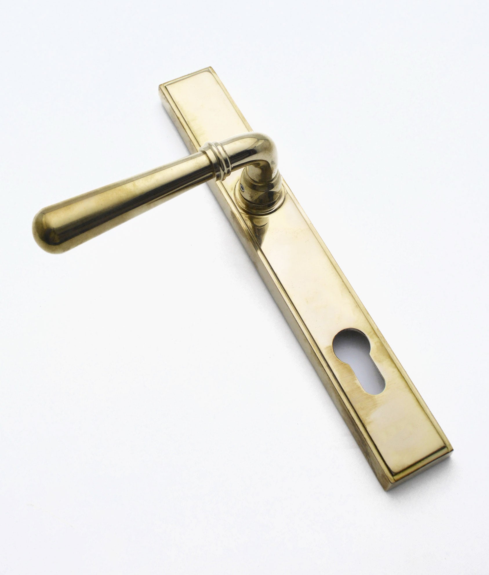Unlacquered Polished Brass Elongated Multi Point Lever on Plate