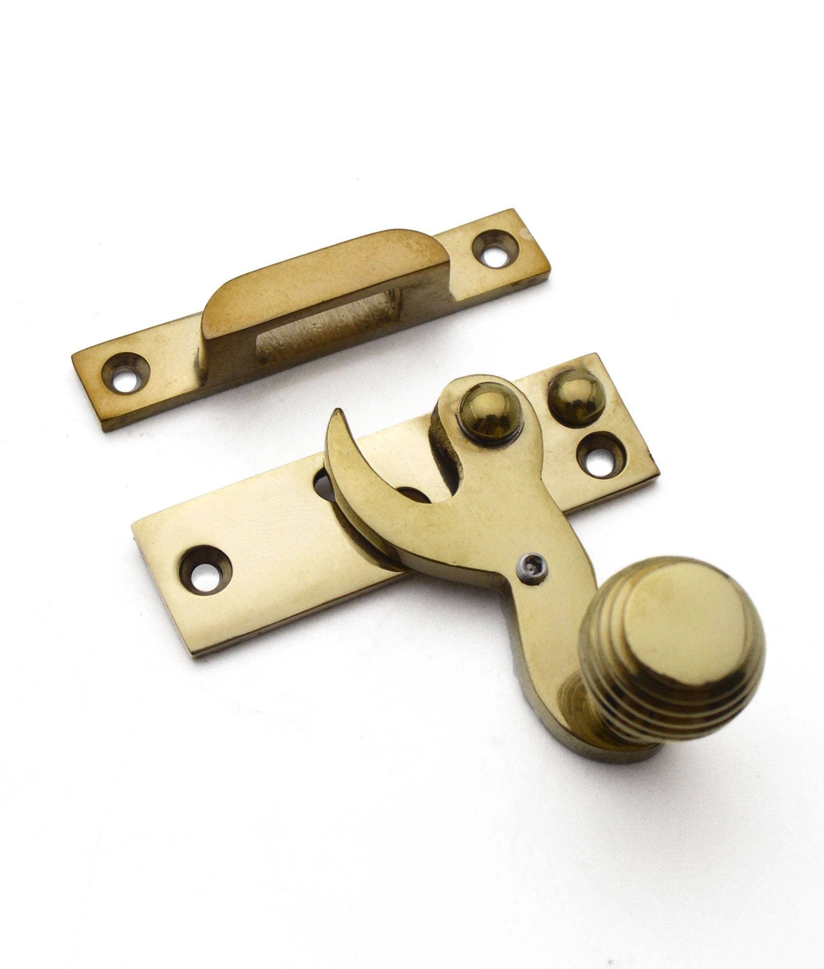 Unlacquered Polished Brass Ball Queen Anne Locking Hook Sash Fastener