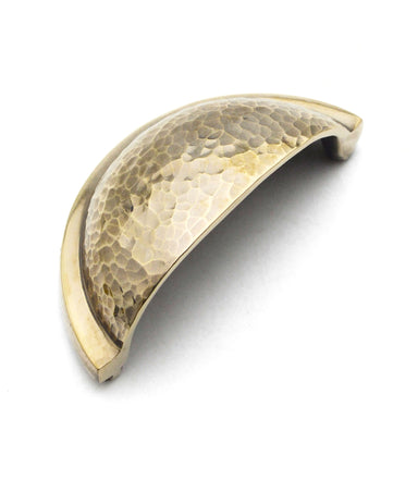 Unlacquered Polished Brass Hammered Cup Drawer Pull
