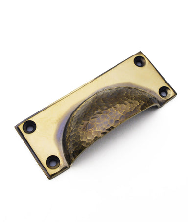 Unlacquered Polished Brass Hammered Ollie Cup Drawer Pull On Plate