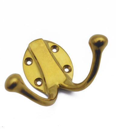 Unlacquered Polished Brass Traditional Double Coat Hook