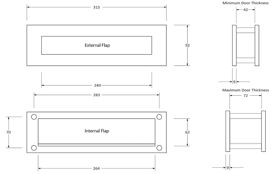 Unlacquered Polished Brass Armstrong Back to Back Fix Letter Plate & Inner Flap