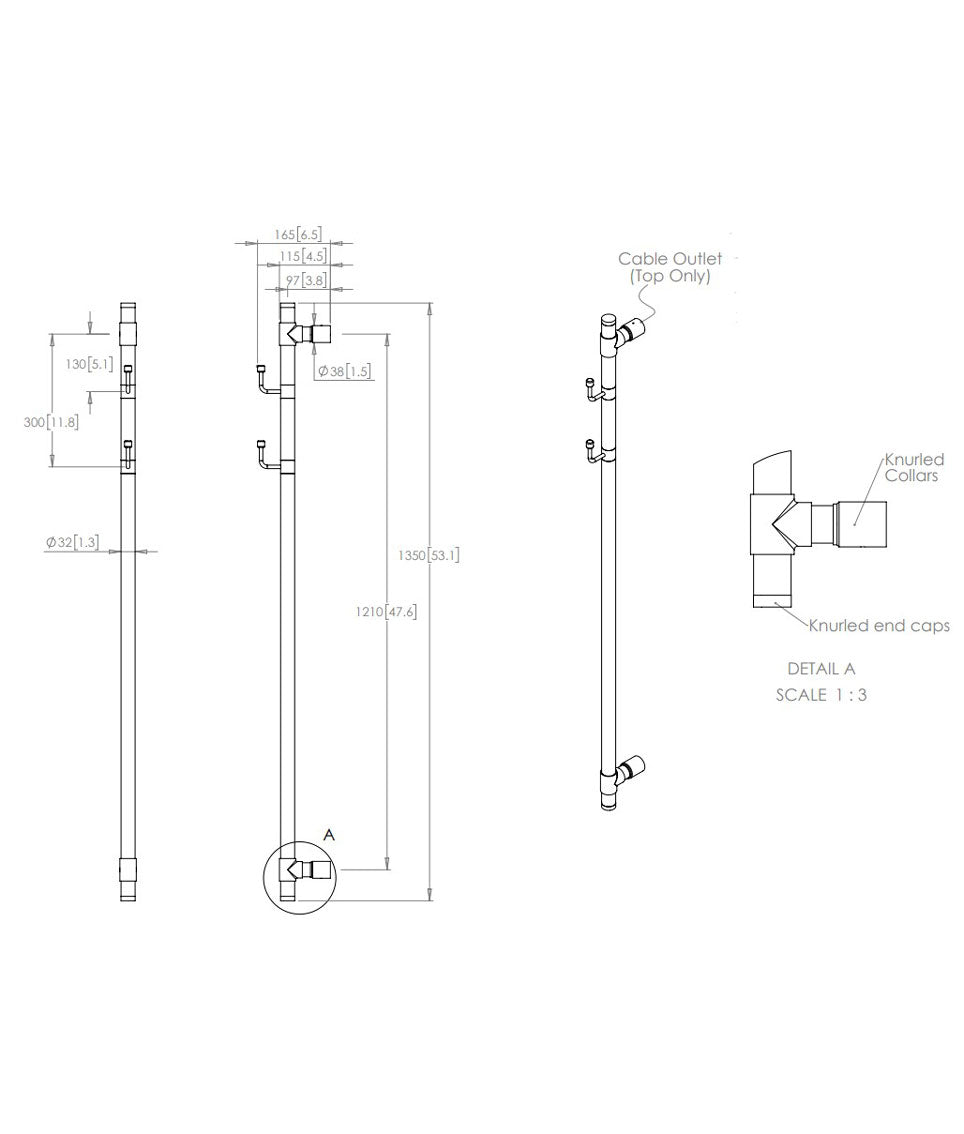 Duomo Vertical Electric 32mm Rail Heater c/w 2no Swivel Robe Hooks