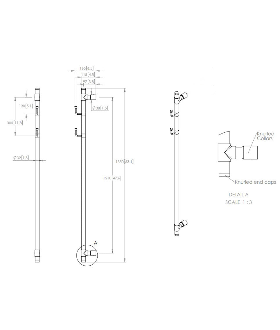 Duomo Vertical 32mm Rail c/w 2no Swivel Robe Hooks