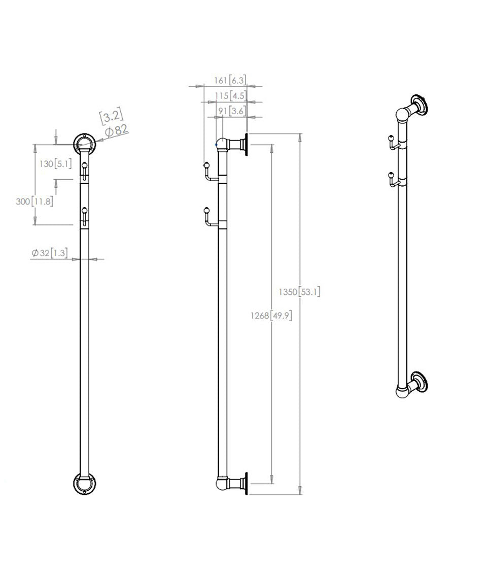 Gaia Vertical 32mm Rail c/w 2no Swivel Robe Hooks