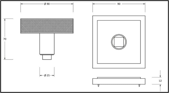 Unlacquered Polished Brass Knurled Centre Door Knob on Square Base