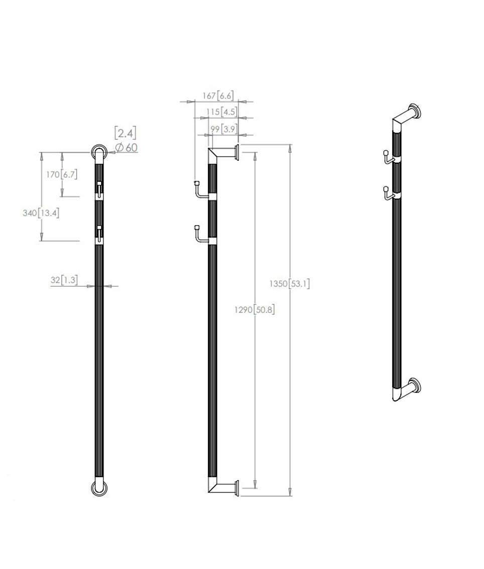 Ravello Vertical 32mm Rail c/w 2no Swivel Robe Hooks