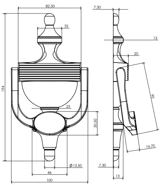 Unlacquered Polished Brass Reserve Reeded Urn Door Knocker