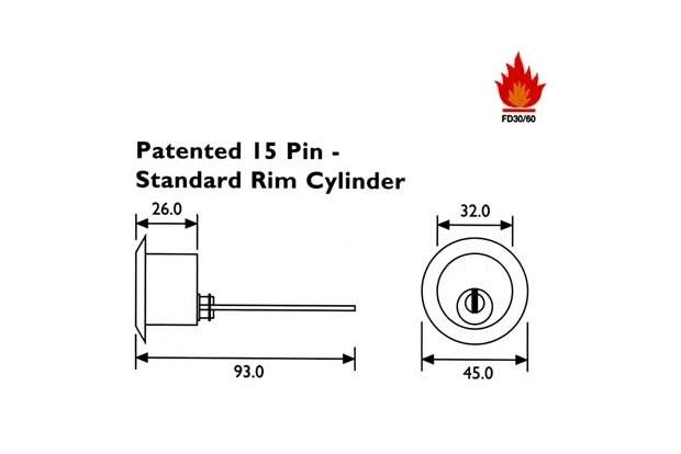 Cylinder For Rim Night Latch, Registered 15 Pin