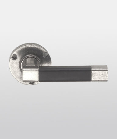 Chateau Square Black Leather Lever on Rose (Solid Pewter)