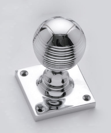 Reeded Ball Mortice Door Knob on Square Plate