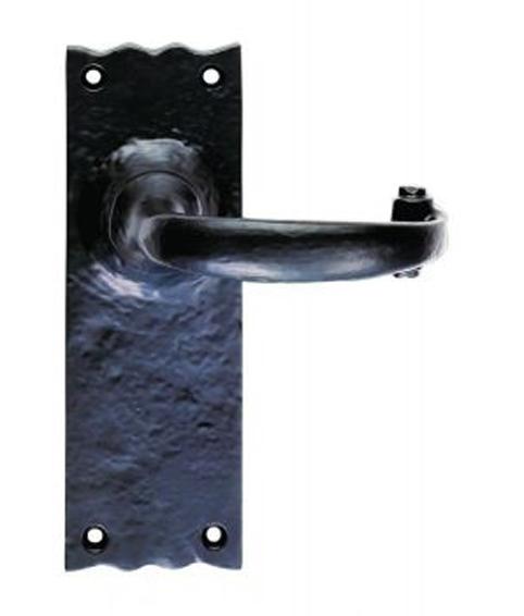 Black Wrought Iron Scroll Lever Latch on Plate