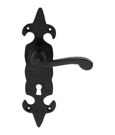 Black Wrought Iron Fleur Lever Lock on Plate