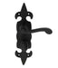 Black Wrought Iron Fleur Bath Lever on Plate