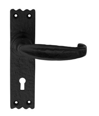 Black Wrought Iron Crimped Lever Lock on Narrow Plate