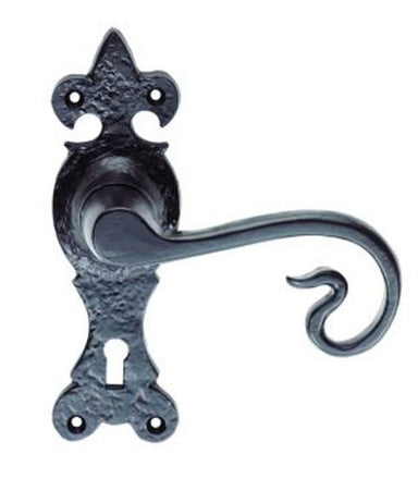 Black Wrought Iron Monkey Tail Lever Lock on Plate