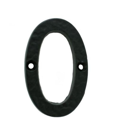 Black Wrought Iron Numeral 0, Front Fix