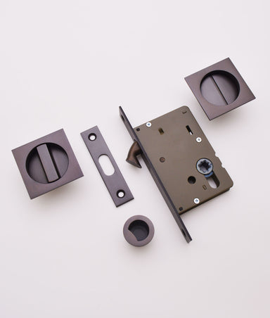 Cadiz Privacy Locking Pocket Door Kit c/w Square Fully Flush Pulls