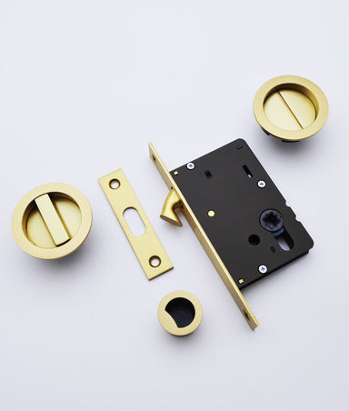 Cadiz Privacy Locking Pocket Door Kit c/w Round Fully Flush Pulls