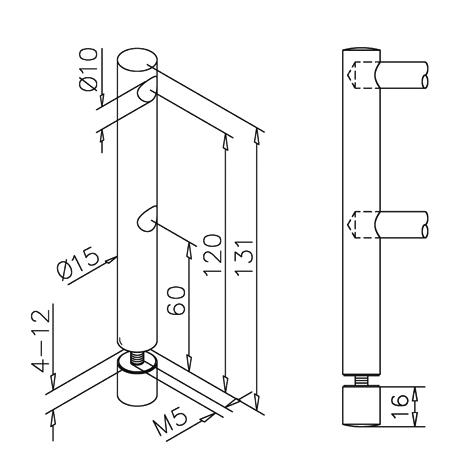Fiddle Rail Double End Bracket for Glass 10mm