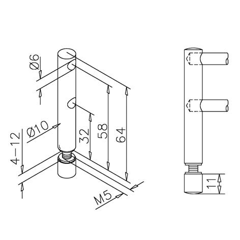 Fiddle Rail Double End Bracket for Glass 6mm