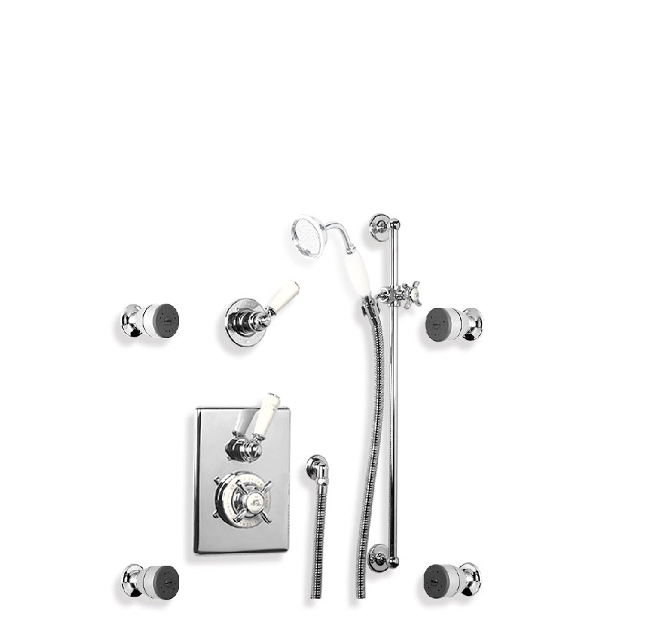 Concealed Shower Mixer with Riser Rail, Hand Shower & 4 x Body Jets