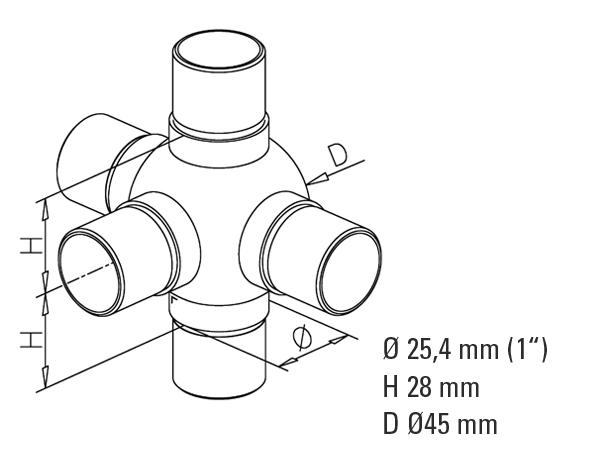 Non-Tarnish Ball Cross + 1 Outlet 90 Degree