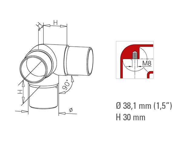 Non-Tarnish Flush Elbow 90 Degree + 1 Outlet 90 Degree