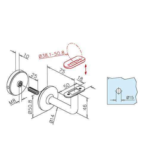 Non-Tarnish Glass Mounted Handrail Bracket