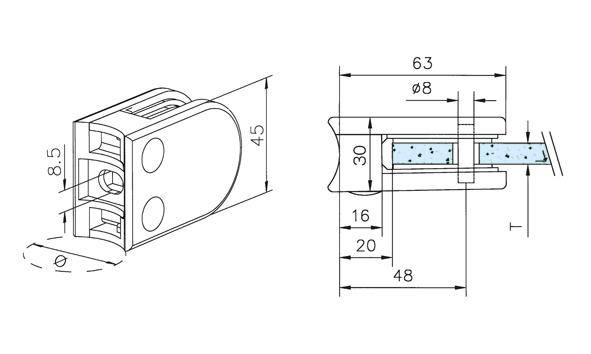 Non-Tarnish Rounded Glass Clamp