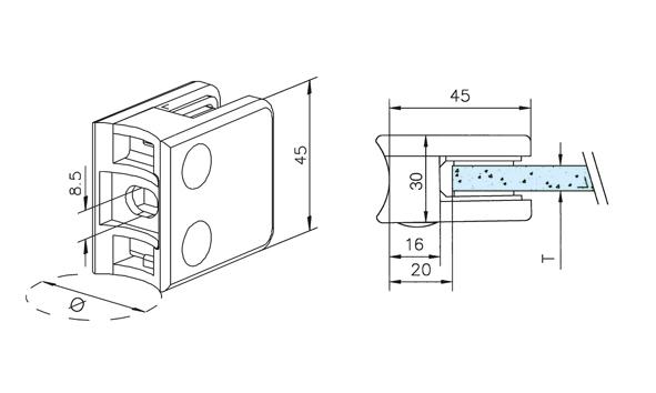 Non-Tarnish Square Glass Clamp